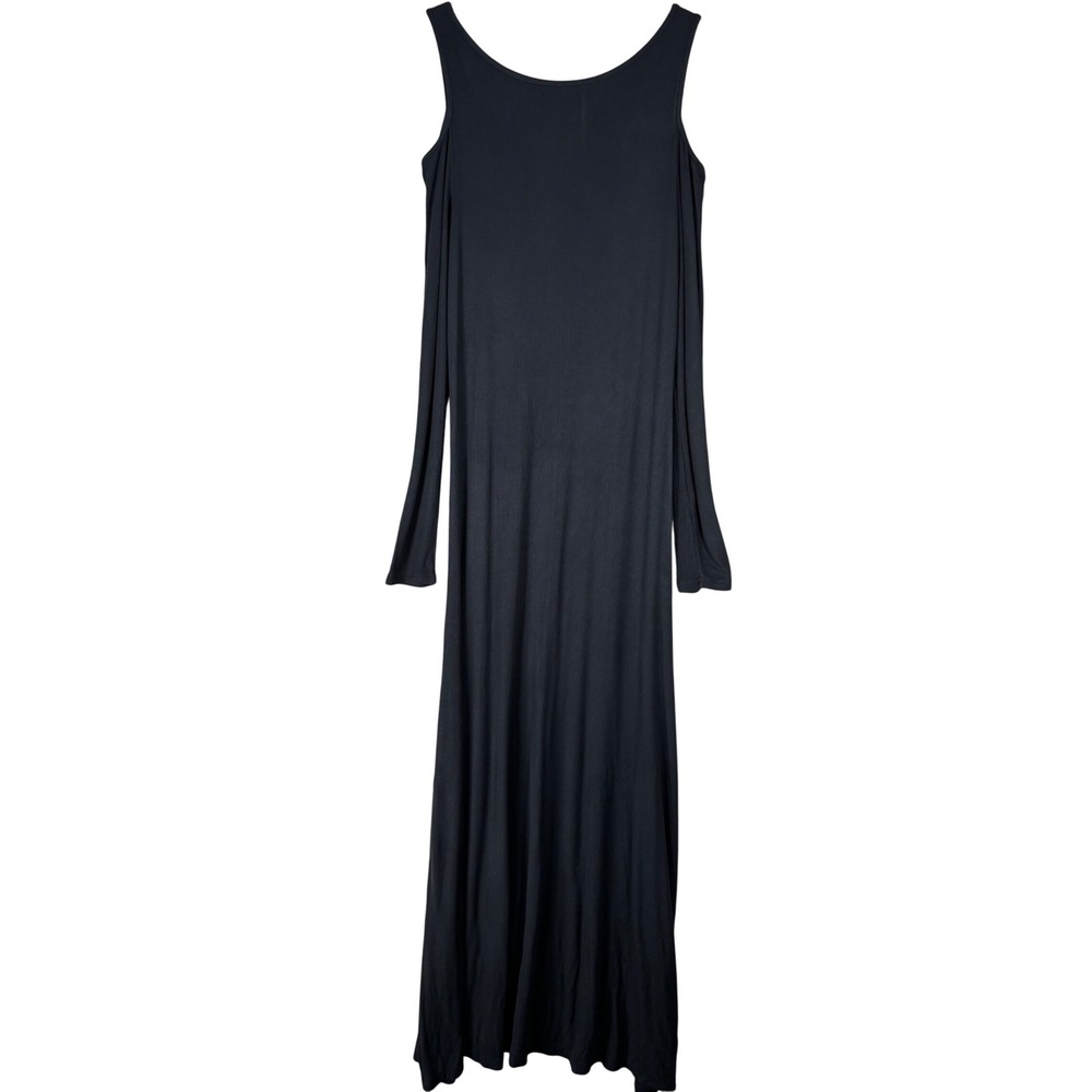 Silence + Noise Black Ribbed Cold Shoulder Maxi Dress XL OB1880183 Long Sleeve